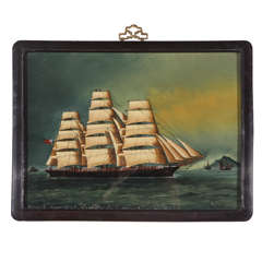 Reverse Painting of Ship on Glass