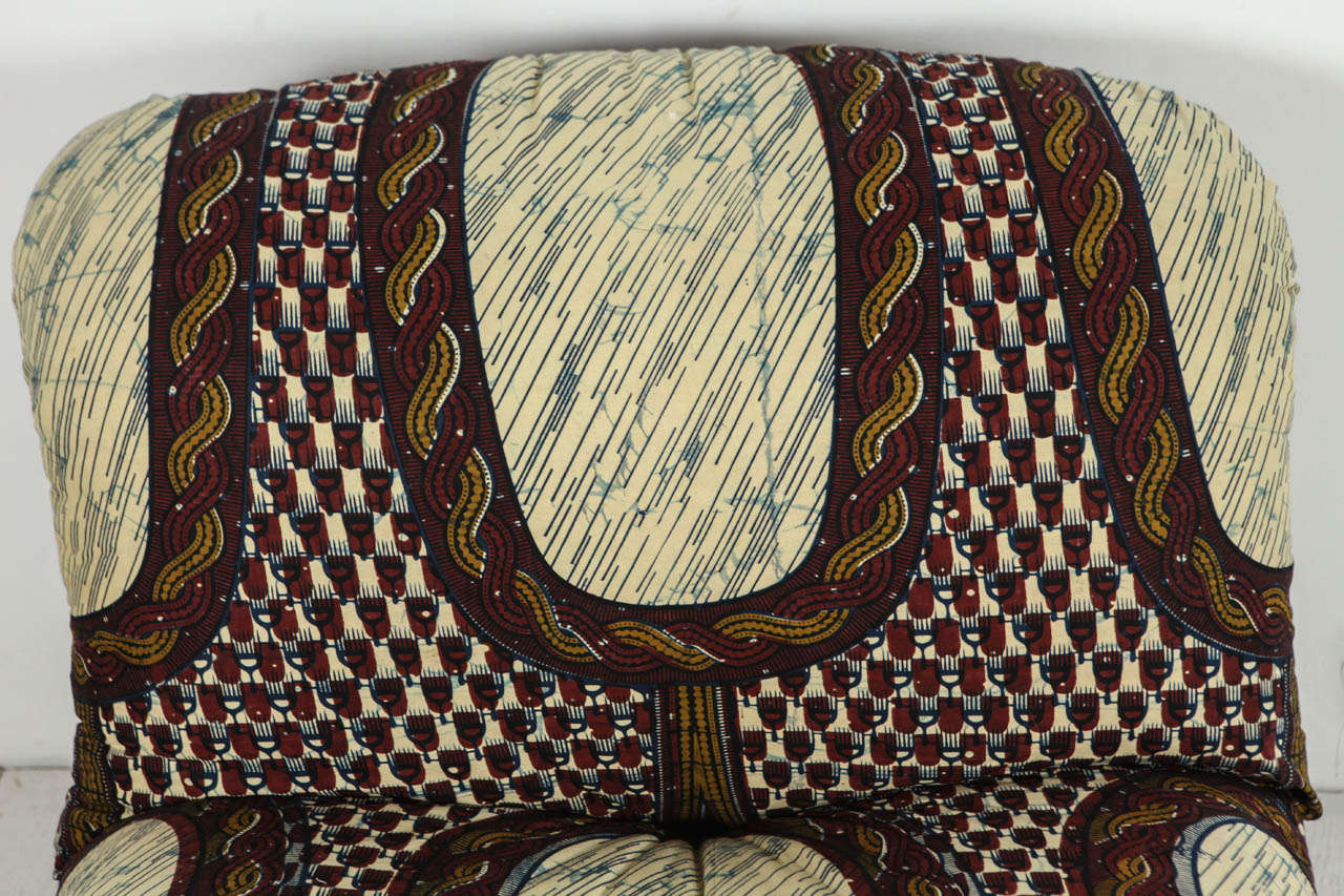 Italian Lounge Chairs in Graphic African Fabric In Excellent Condition In Los Angeles, CA