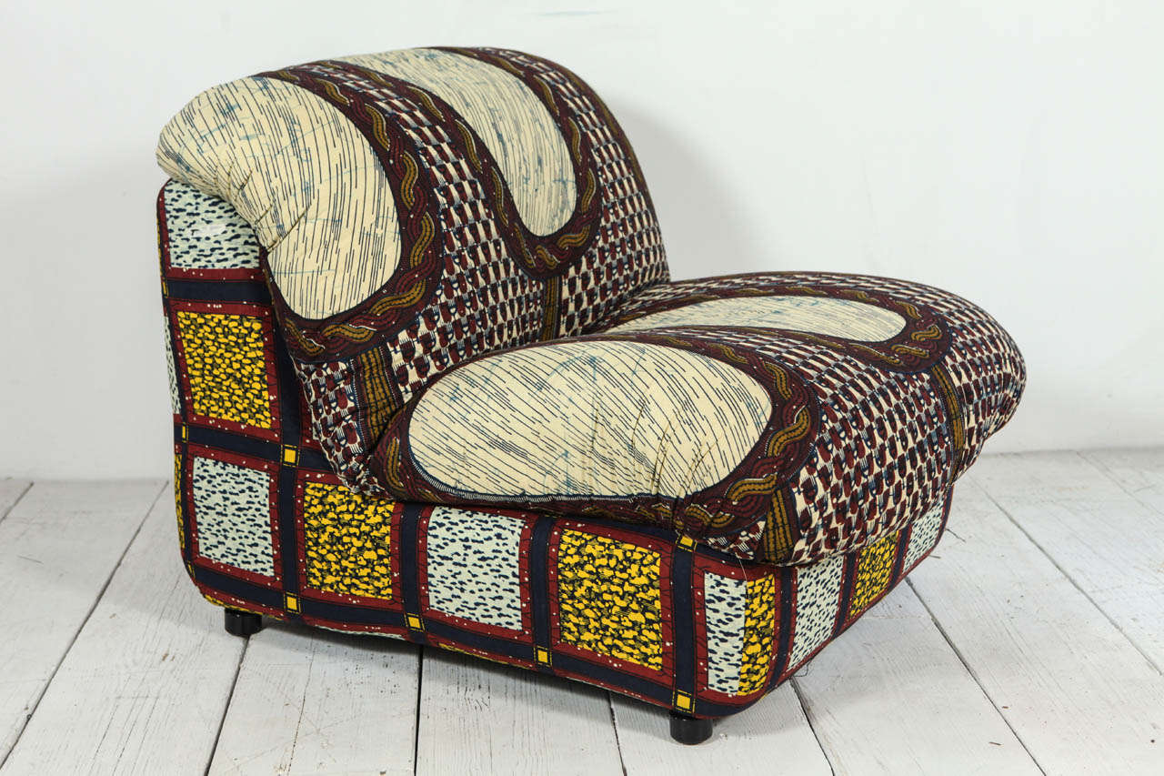 Late 20th Century Italian Lounge Chairs in Graphic African Fabric