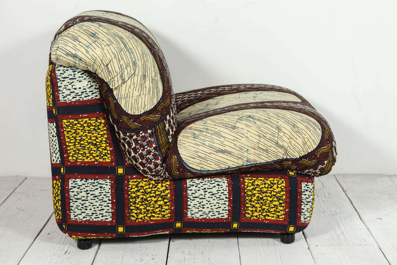 Italian Lounge Chairs in Graphic African Fabric 2