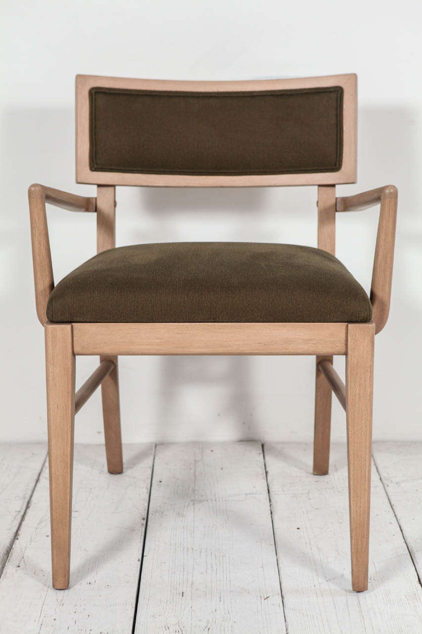 Mid-Century Modern Set of Six Oak and Green Denim Dining Chairs