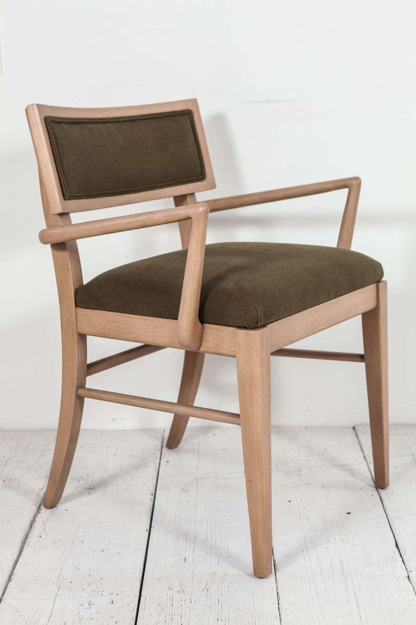 American Set of Six Oak and Green Denim Dining Chairs