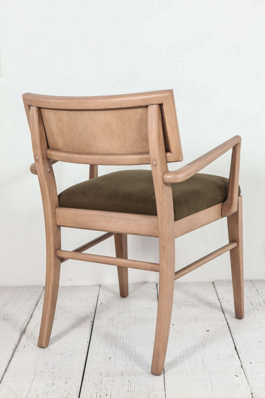 Set of Six Oak and Green Denim Dining Chairs In Excellent Condition In Los Angeles, CA