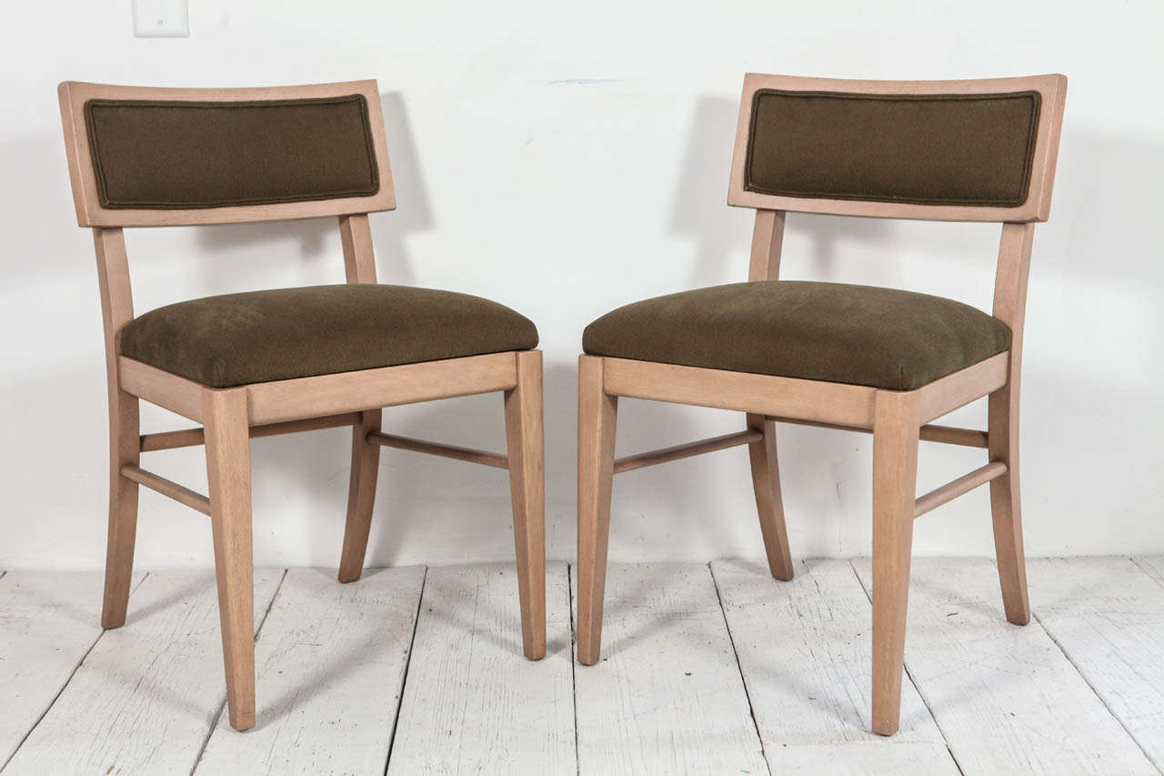Mid-20th Century Set of Six Oak and Green Denim Dining Chairs