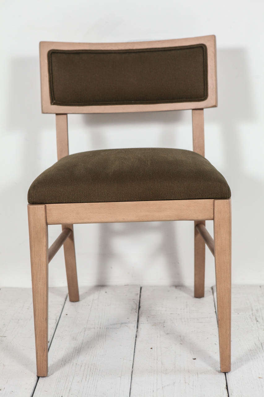 Set of Six Oak and Green Denim Dining Chairs 1