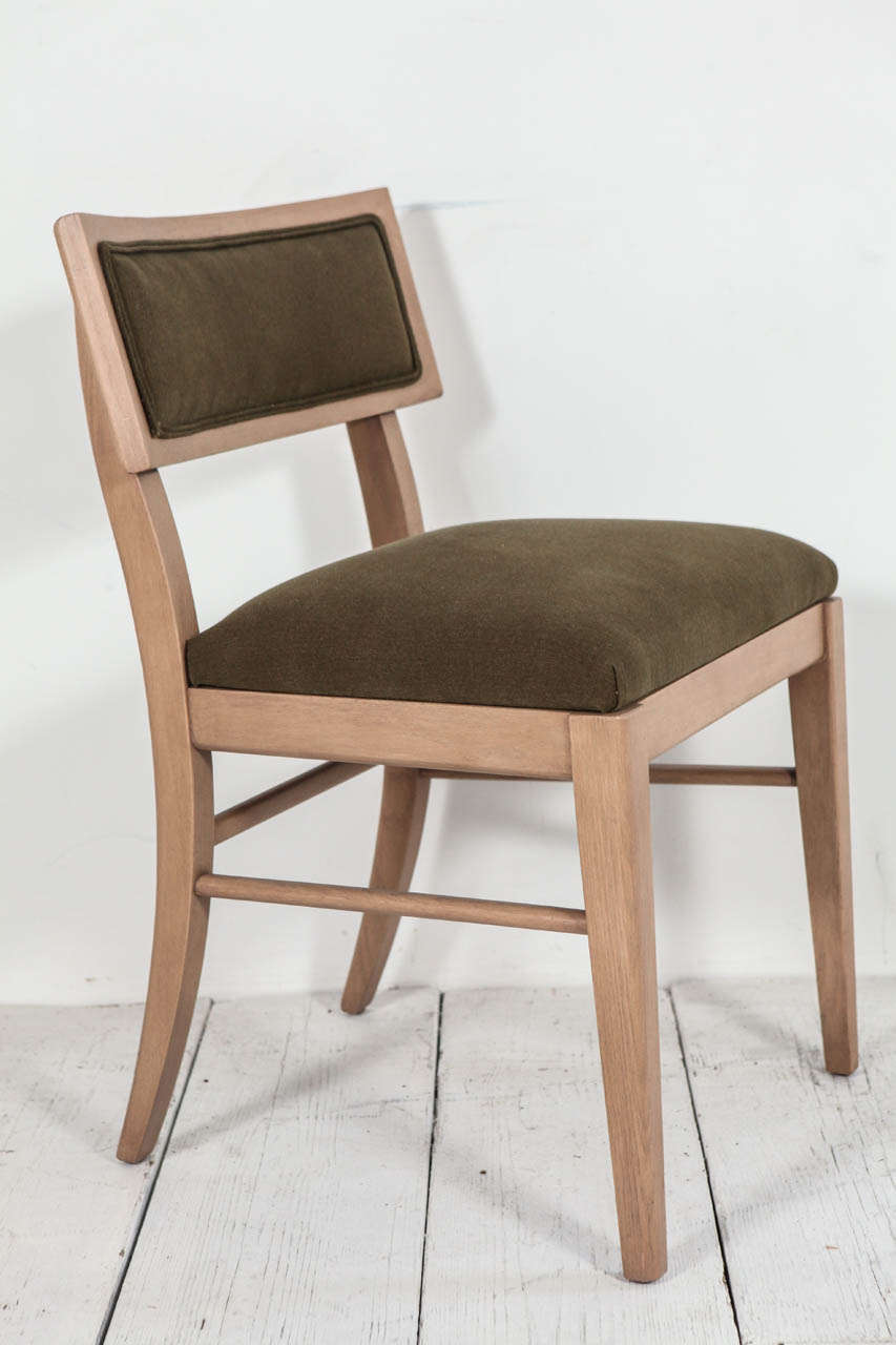 Set of Six Oak and Green Denim Dining Chairs 2