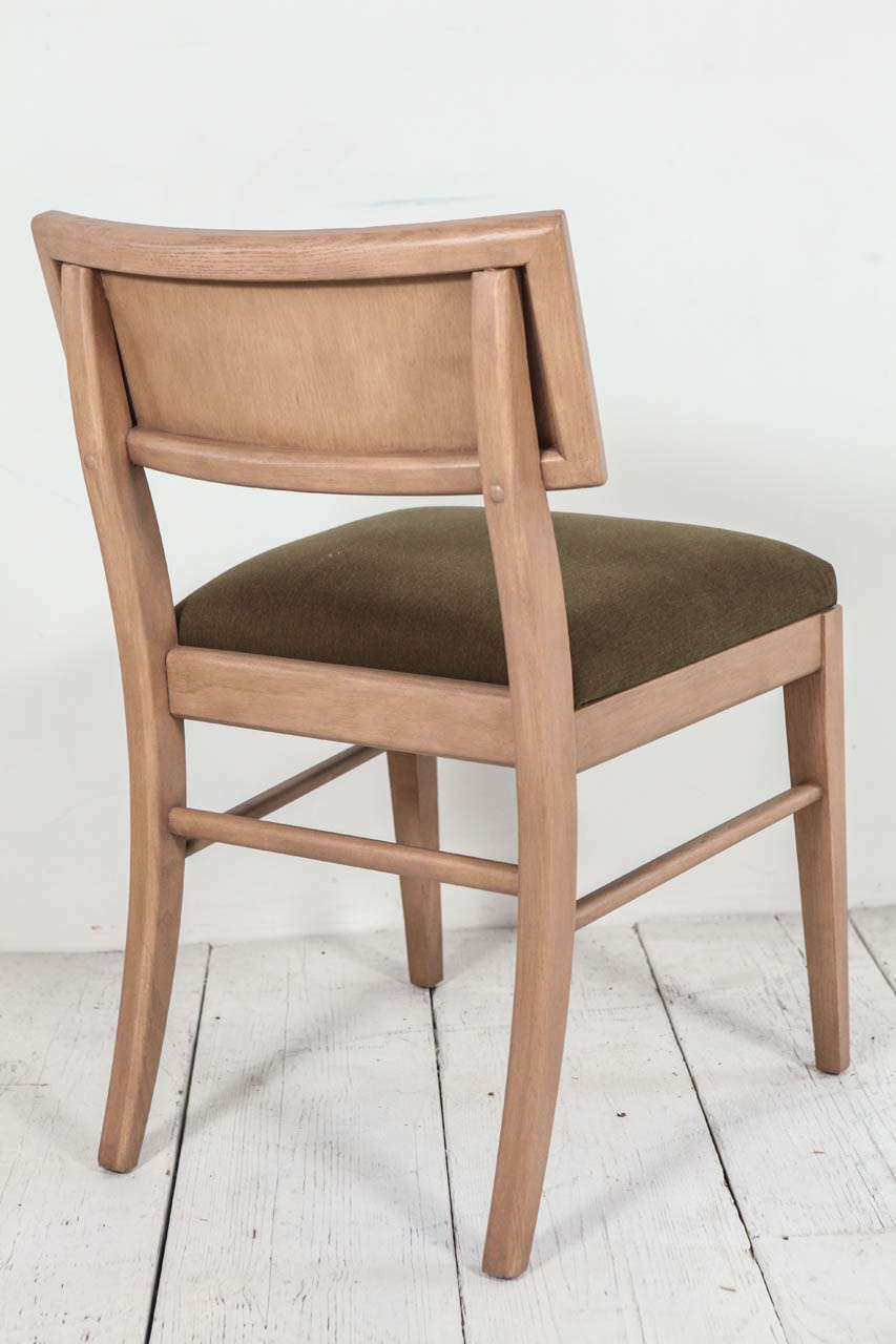 Set of Six Oak and Green Denim Dining Chairs 3