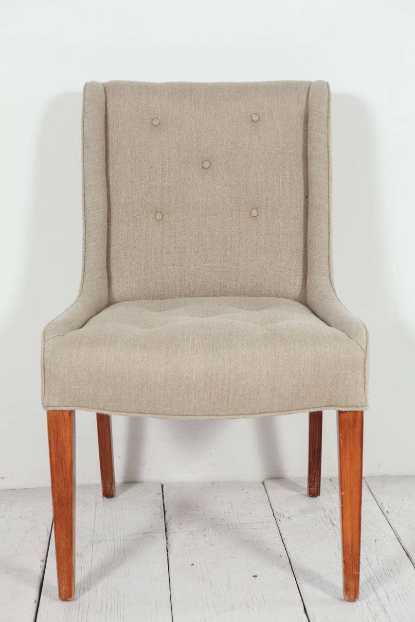 American Set of Six Tufted Dining Chairs in Hemp Linen