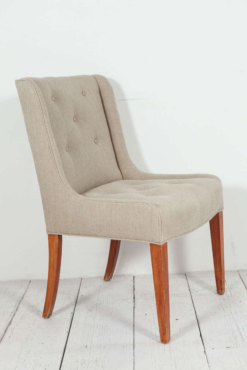 Mid-20th Century Set of Six Tufted Dining Chairs in Hemp Linen