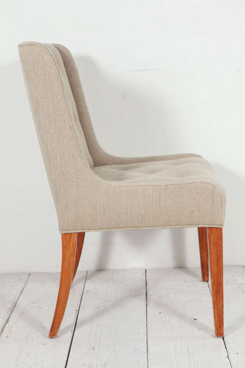 Set of Six Tufted Dining Chairs in Hemp Linen 1