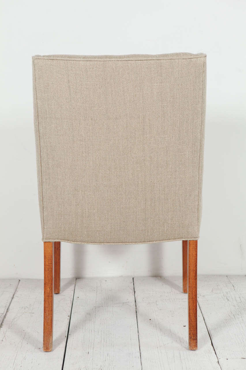 Set of Six Tufted Dining Chairs in Hemp Linen 3