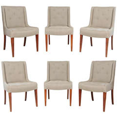 Set of Six Tufted Dining Chairs in Hemp Linen