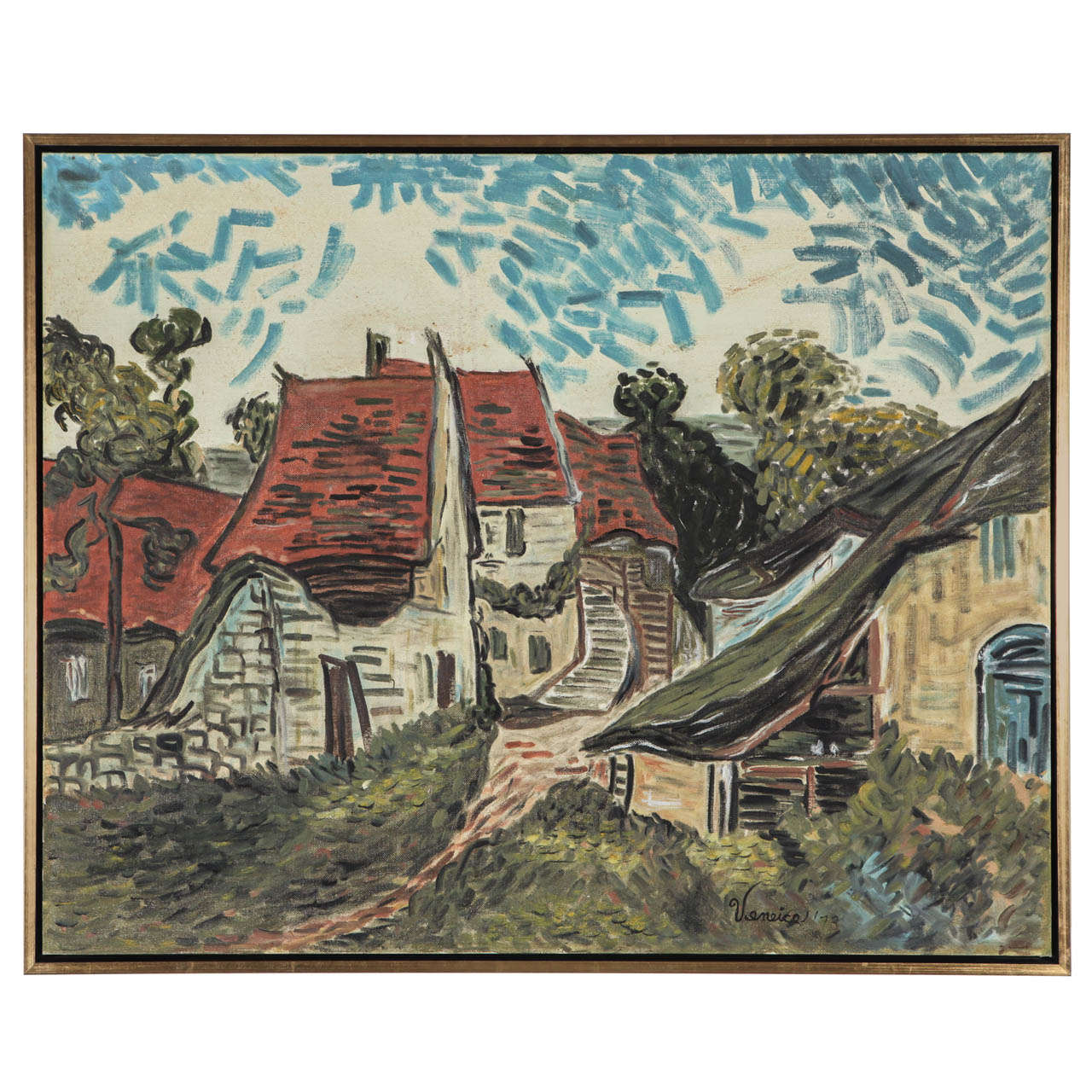Post-Impressionist Painting of Countryside Cottage
