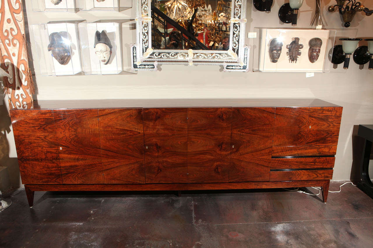 Exceptional Mid Century Modern Sideboard with figural walnut top and front and lots of storage space
