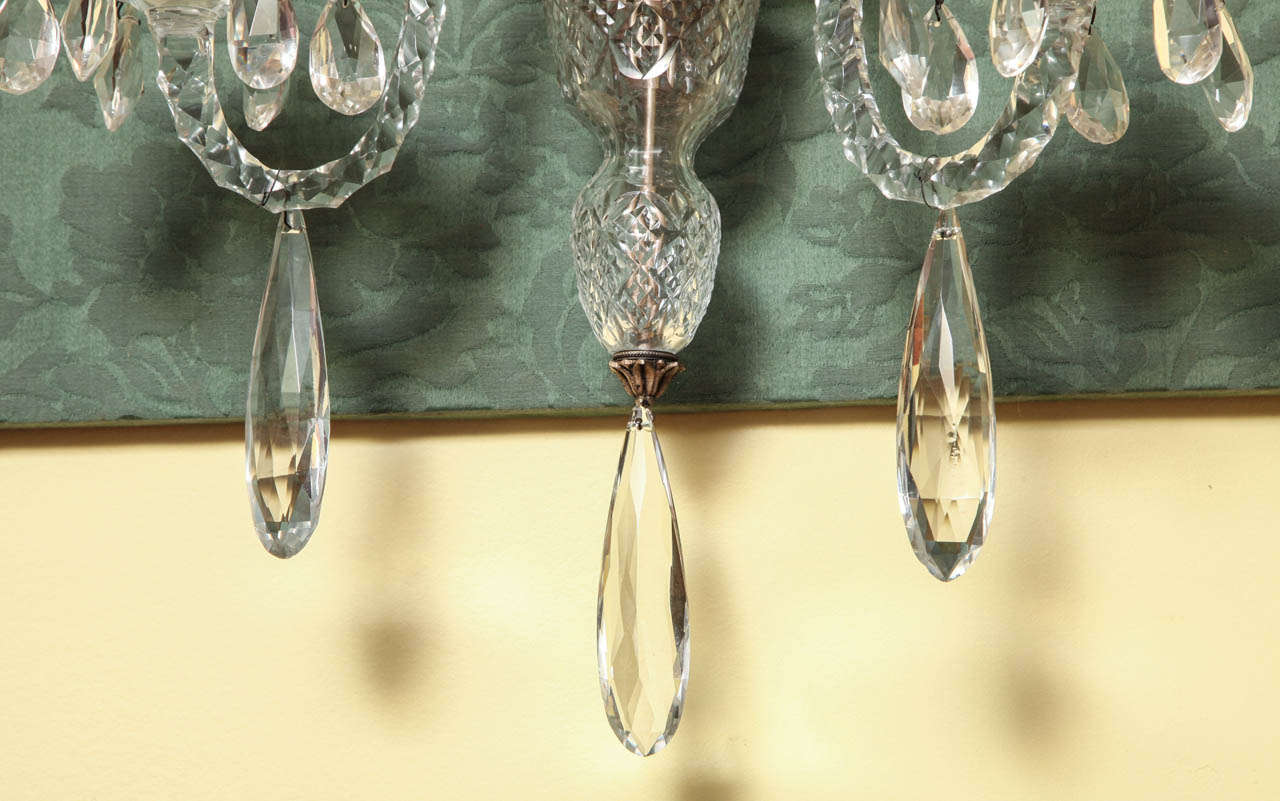 Antique Georgian Style Cut Crystal Two-Light Wall Lights, English, circa 1870 In Excellent Condition For Sale In New York, NY