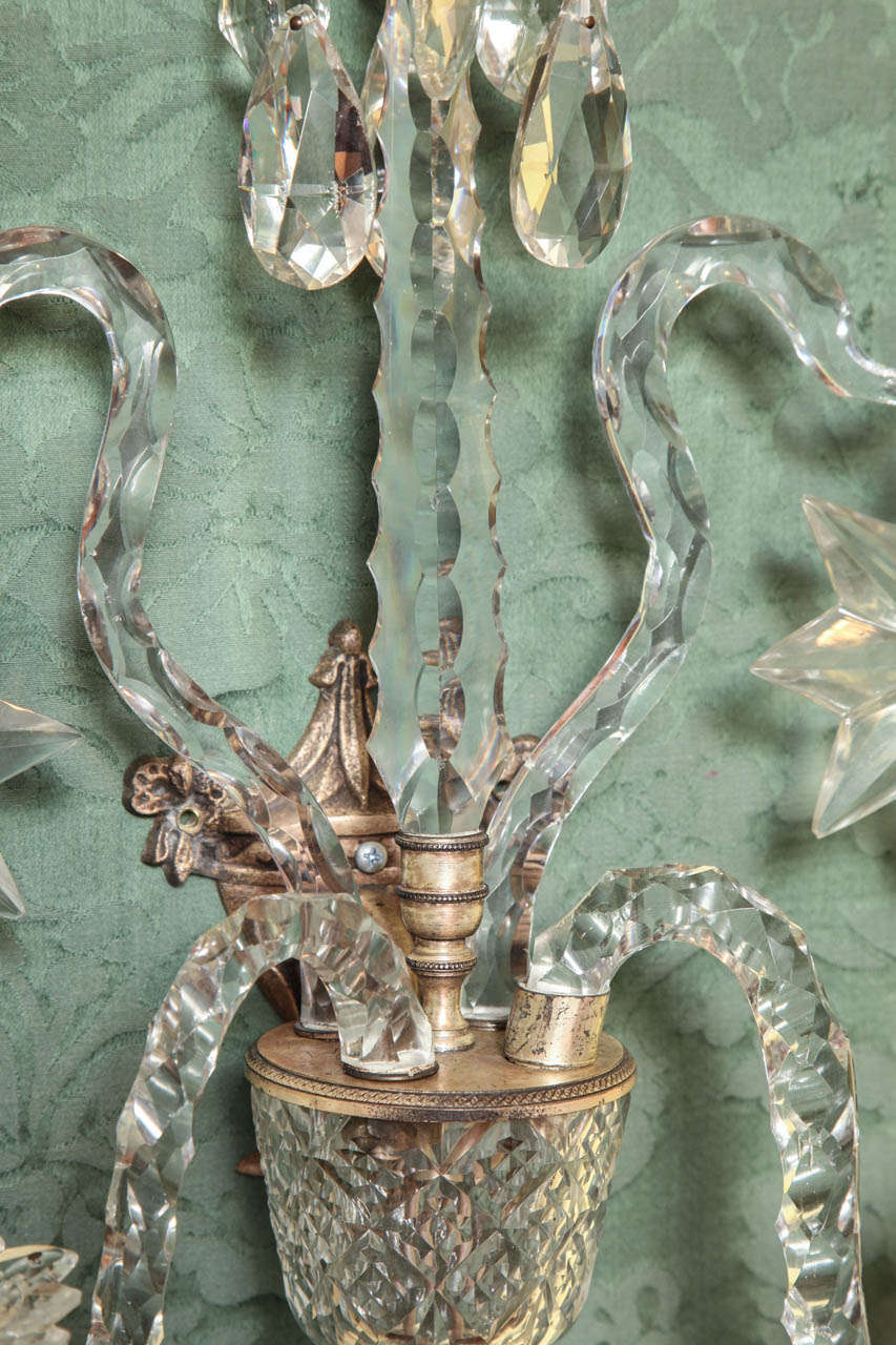 Antique Georgian Style Cut Crystal Two-Light Wall Lights, English, circa 1870 For Sale 1