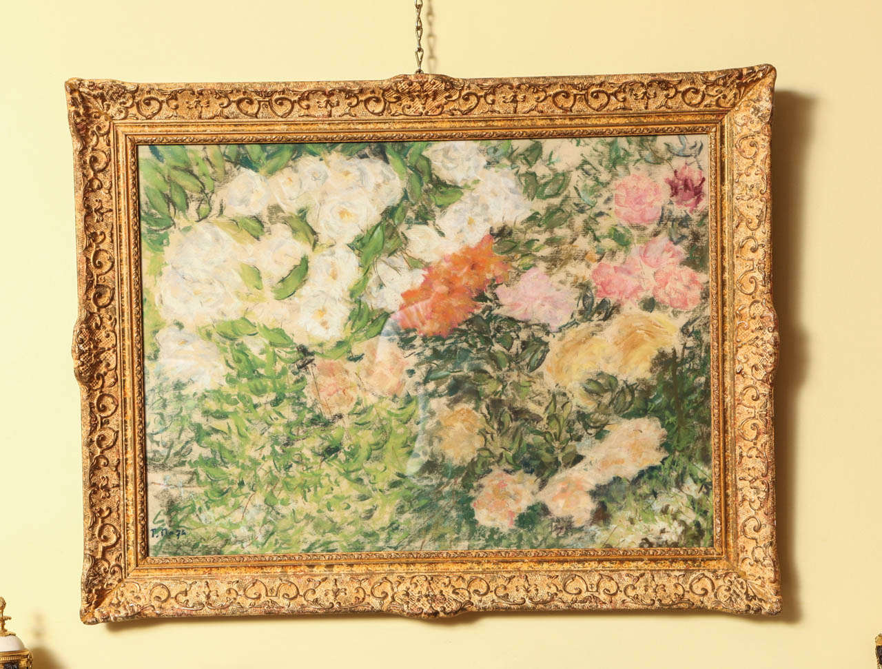 Rose Garden,  pastel on paper in carved and glazed giltwood frame, by Paul Lucien Maze (1887-1979). 
Signed in pastel lower left P. Maze

Height image 21 1/4 width image 29 1/4 frame height 28 frame width 36

Often called the last of the