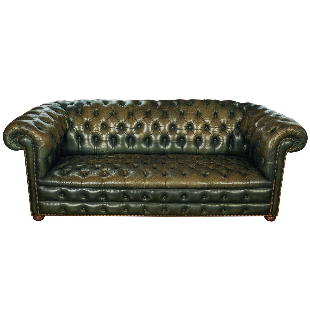 Vintage Green Leather Chesterfield Sofa