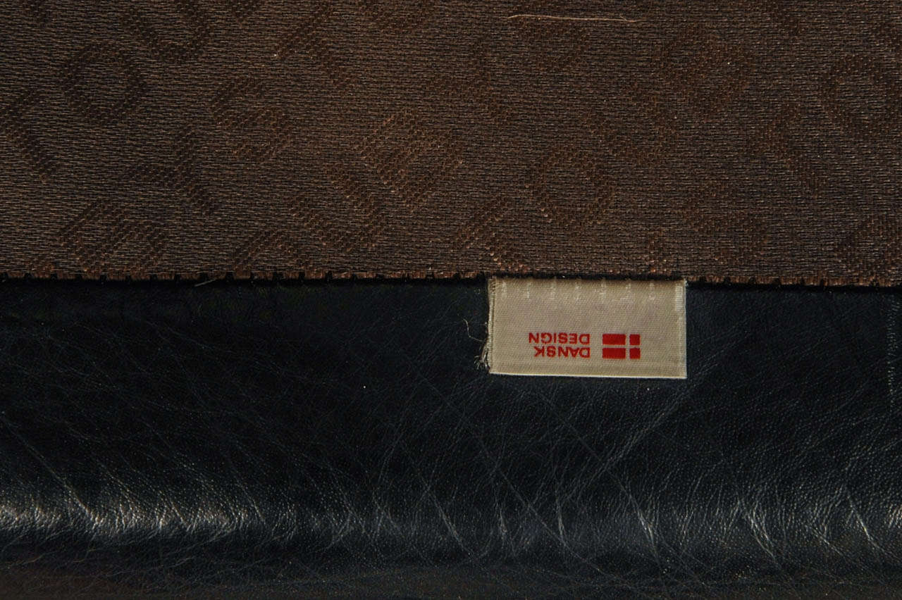 Black leather, large 1960's 3-seat sofa, original edition by Stouby, W 186 cm x H 65 (seat: 40 cm) + D 79 cm.