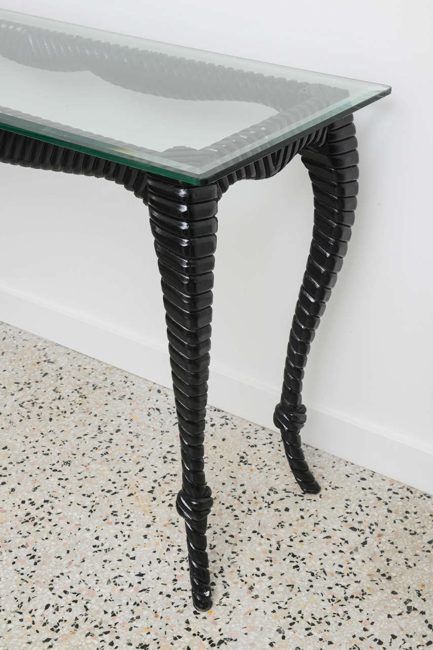 Painted Hollywood-Regency Style Console with Rope/Tassel Motif: Italian, 1940s