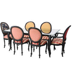 Set of Eight Dining Chairs & Table Hollywood-Regency Style, Rope/Tassel Motif