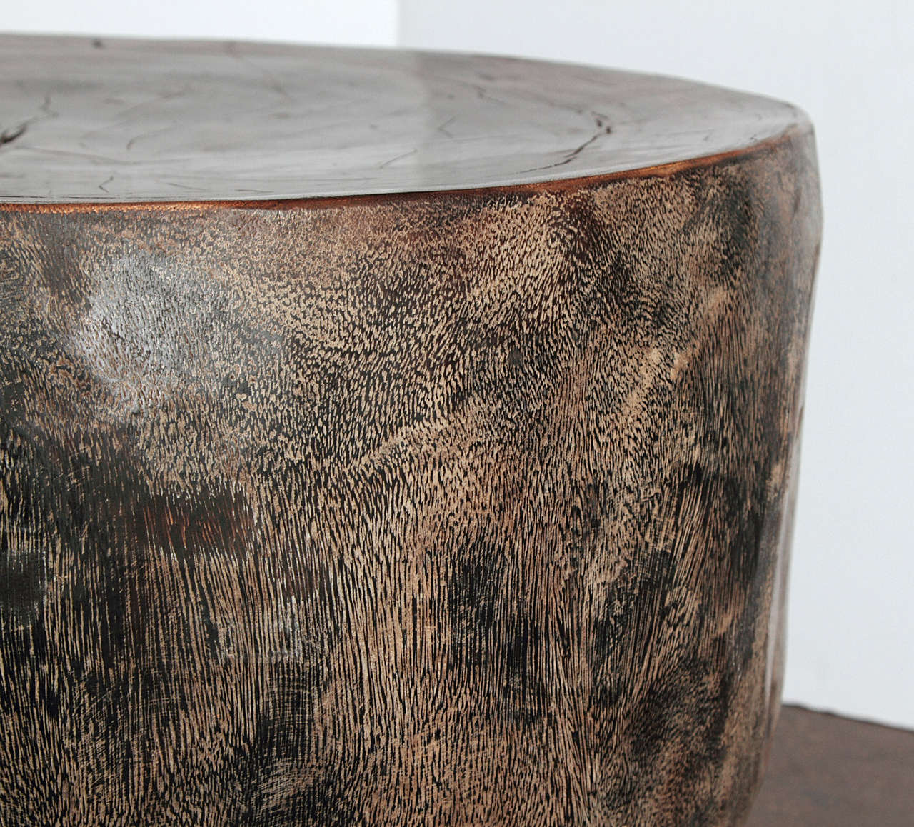 Central Asian Organic Half Round Polished Lychee Wood End Tables