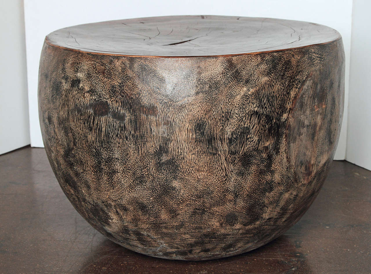 Organic Half Round Polished Lychee Wood End Tables 4