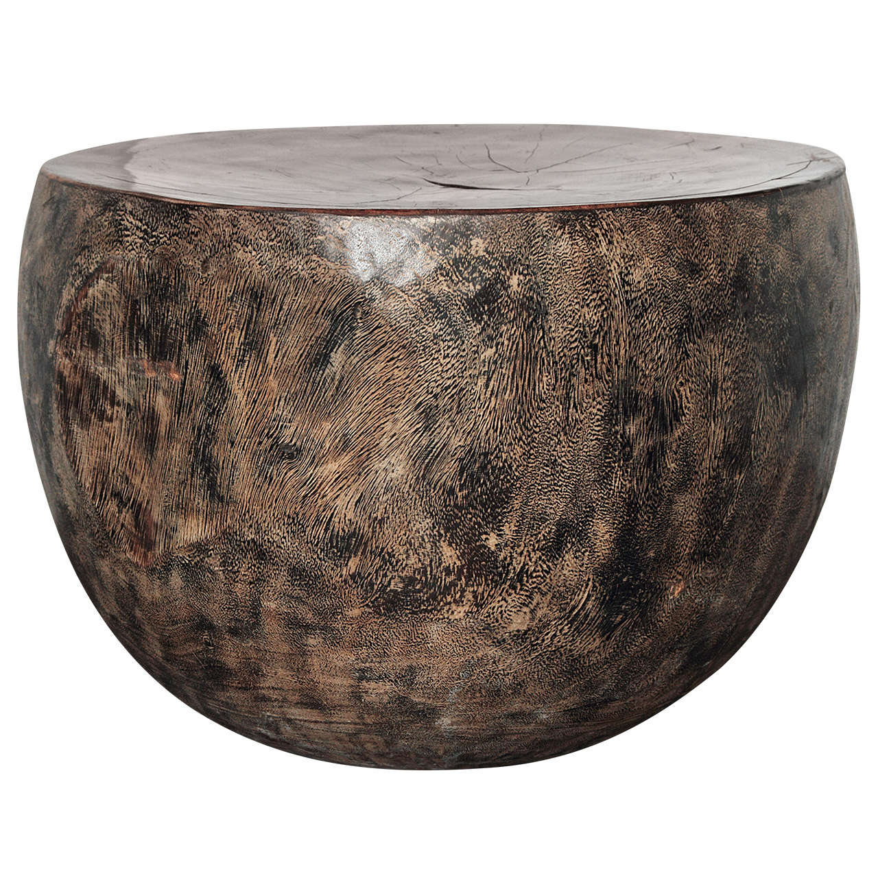 Organic Half Round Polished Lychee Wood End Tables