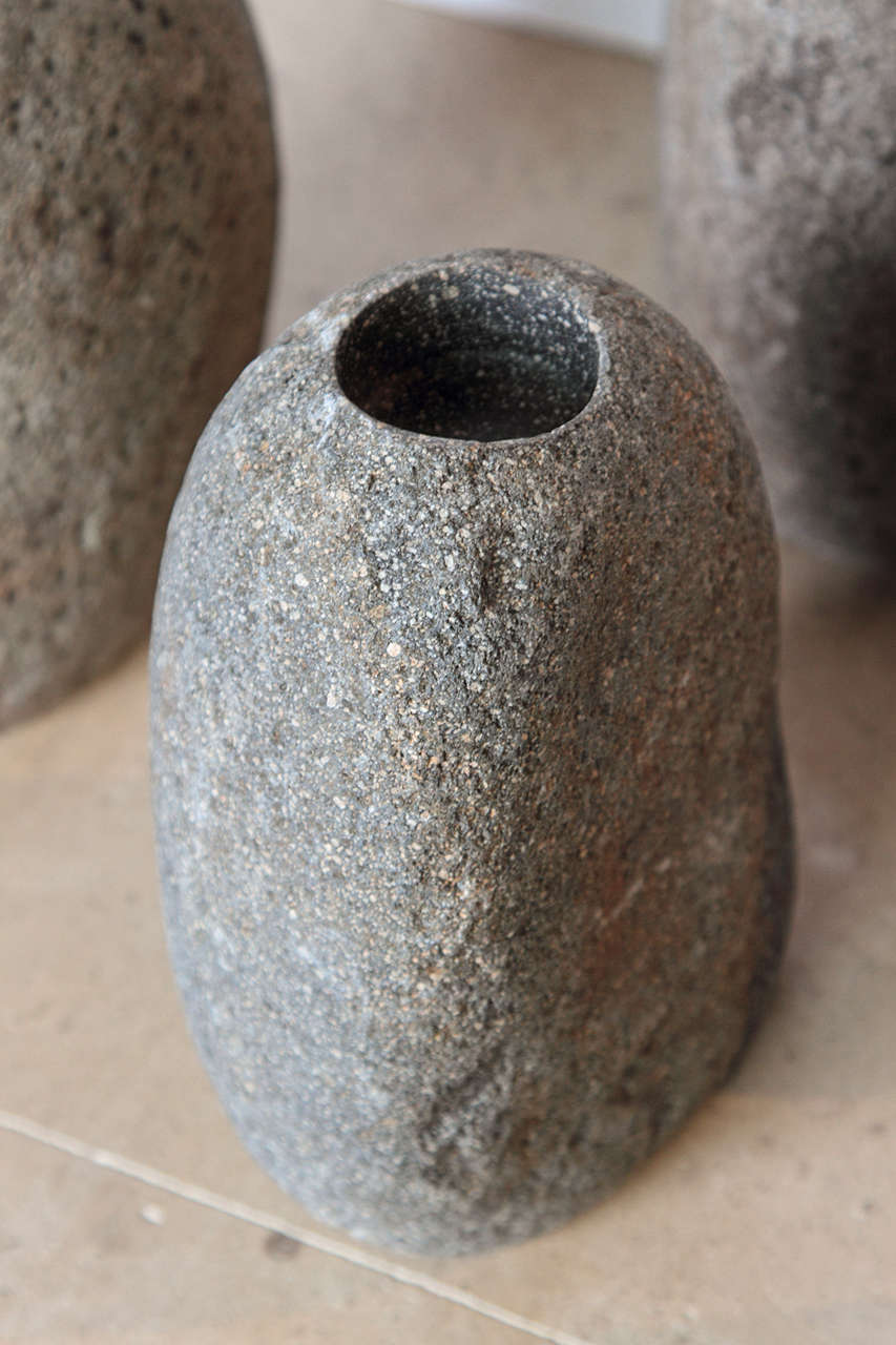 Organic Modern Collection of River Rock Candle Holders