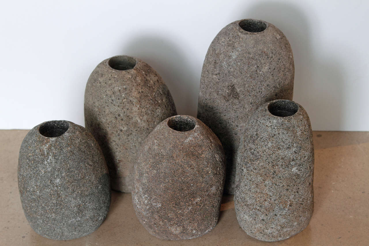 Stone Collection of River Rock Candle Holders