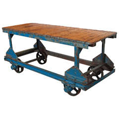 Vintage Industrial Factory Cart as Console Table, 35"H 