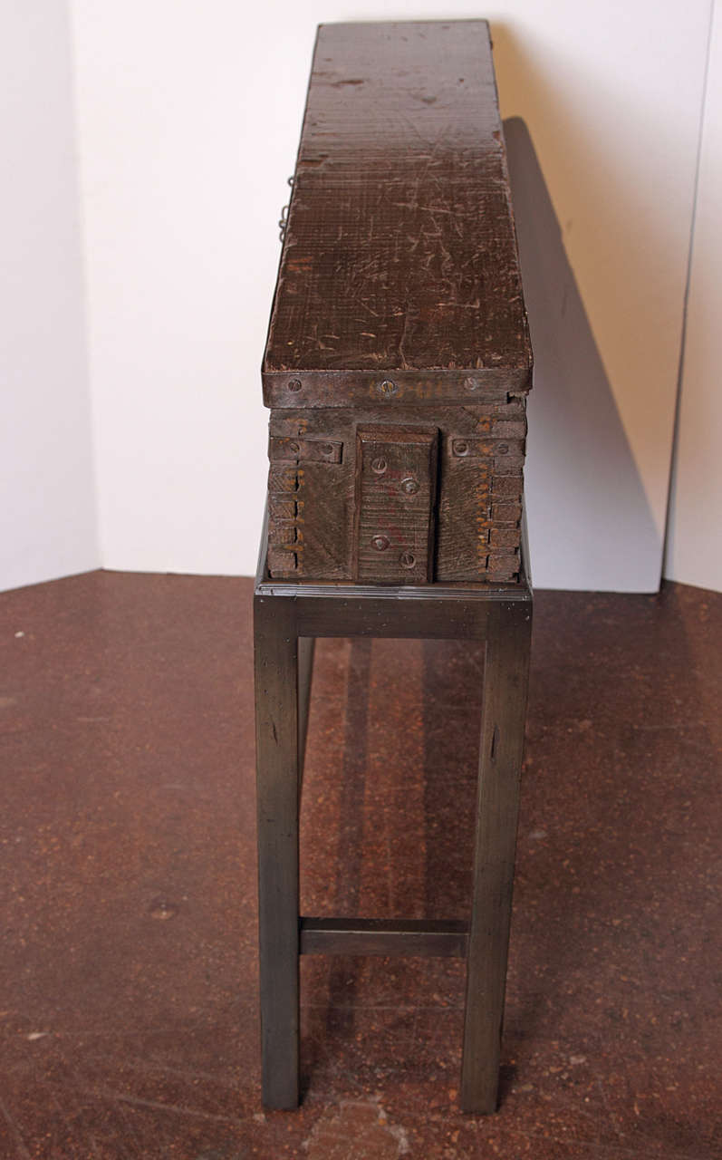 Industrial Anglo Colonial Pine Ammunition Box with Box Stand
