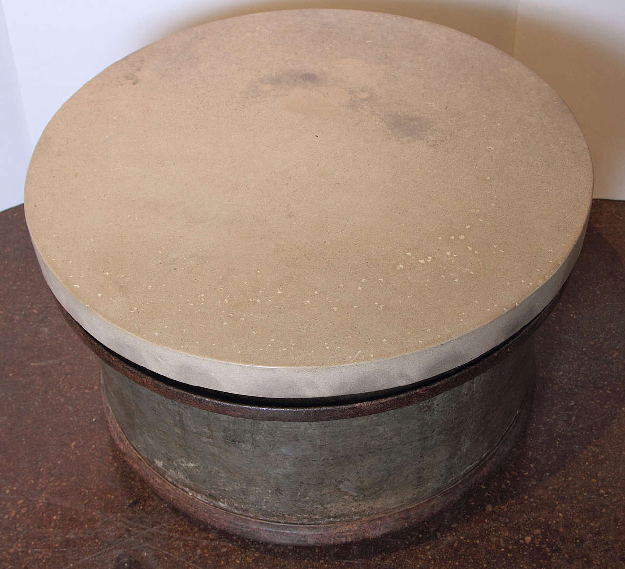 French Footed Barrel End Tables with Thick Limestone Tops