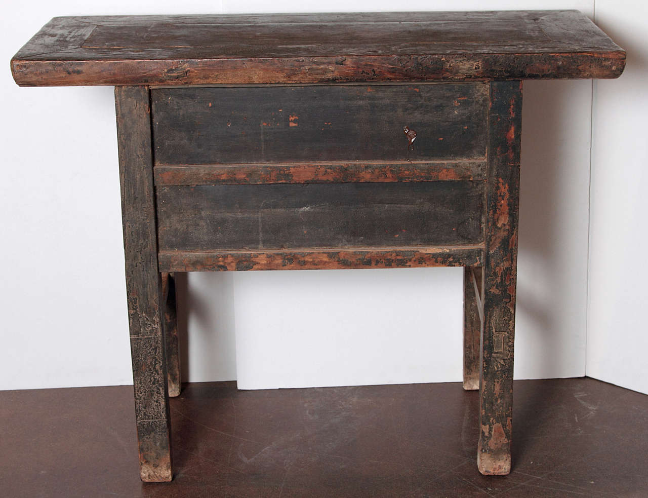 Spanish Antique Elm Brown Small 3 Drawer Side Table 