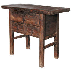 Antique Elm Brown Small 3 Drawer Side Table