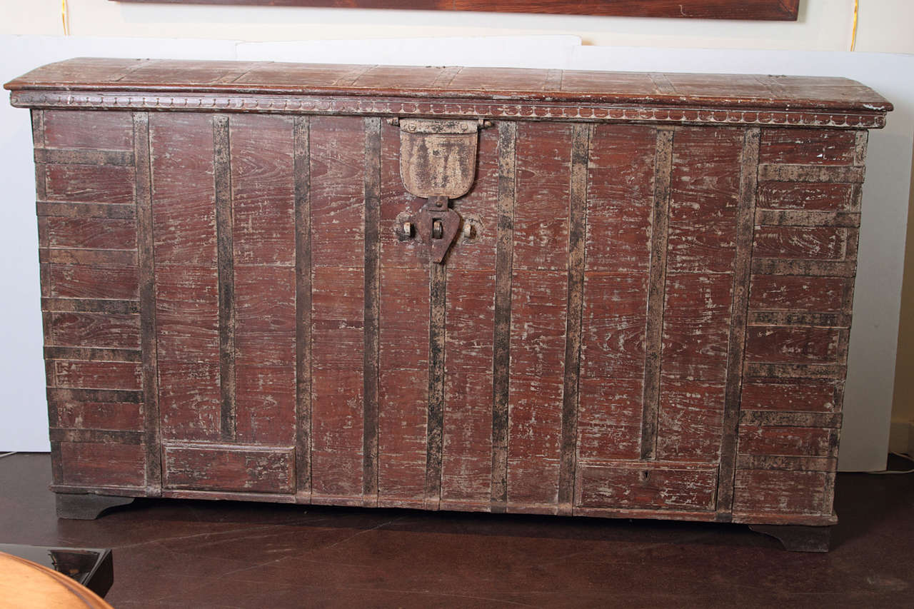 Large Anglo Indian Wood & Iron Lift Top Console Trunk, wonderful fine patina, Great Condition