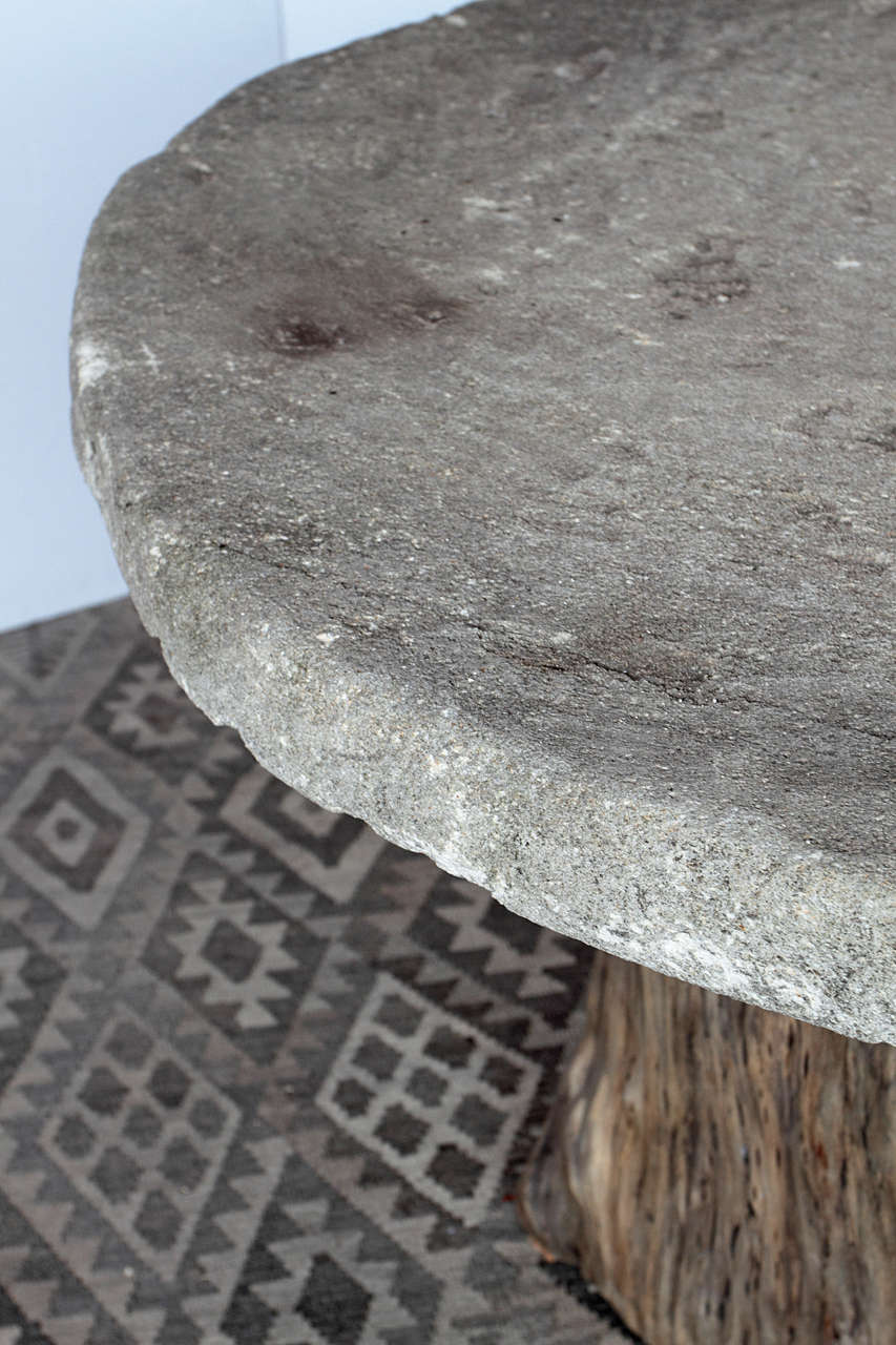 Stone Chalkstone and Organic Lychee Wood Trunk Dining Table