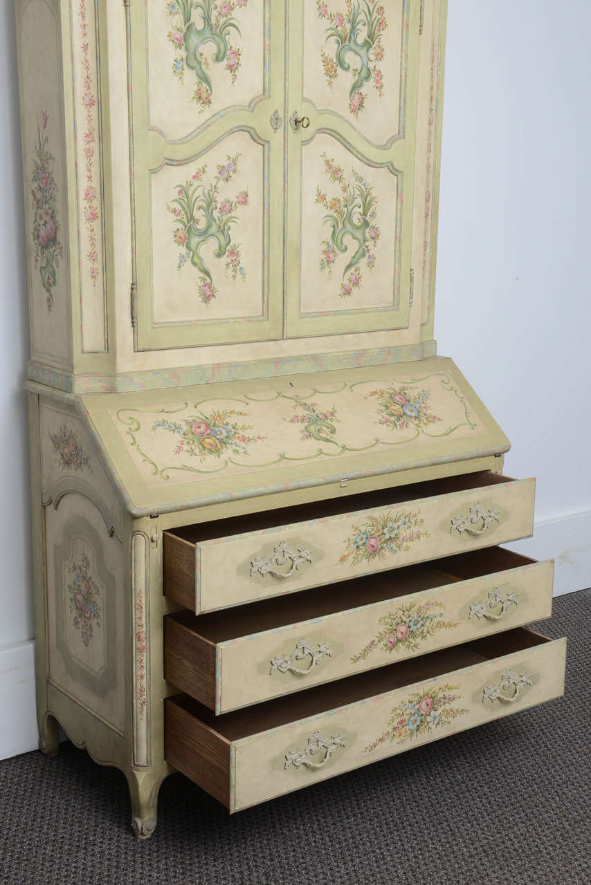 Superb Antique Style Hand-Painted Italian Vintage Bureau Bookcase Louis XV Style 2