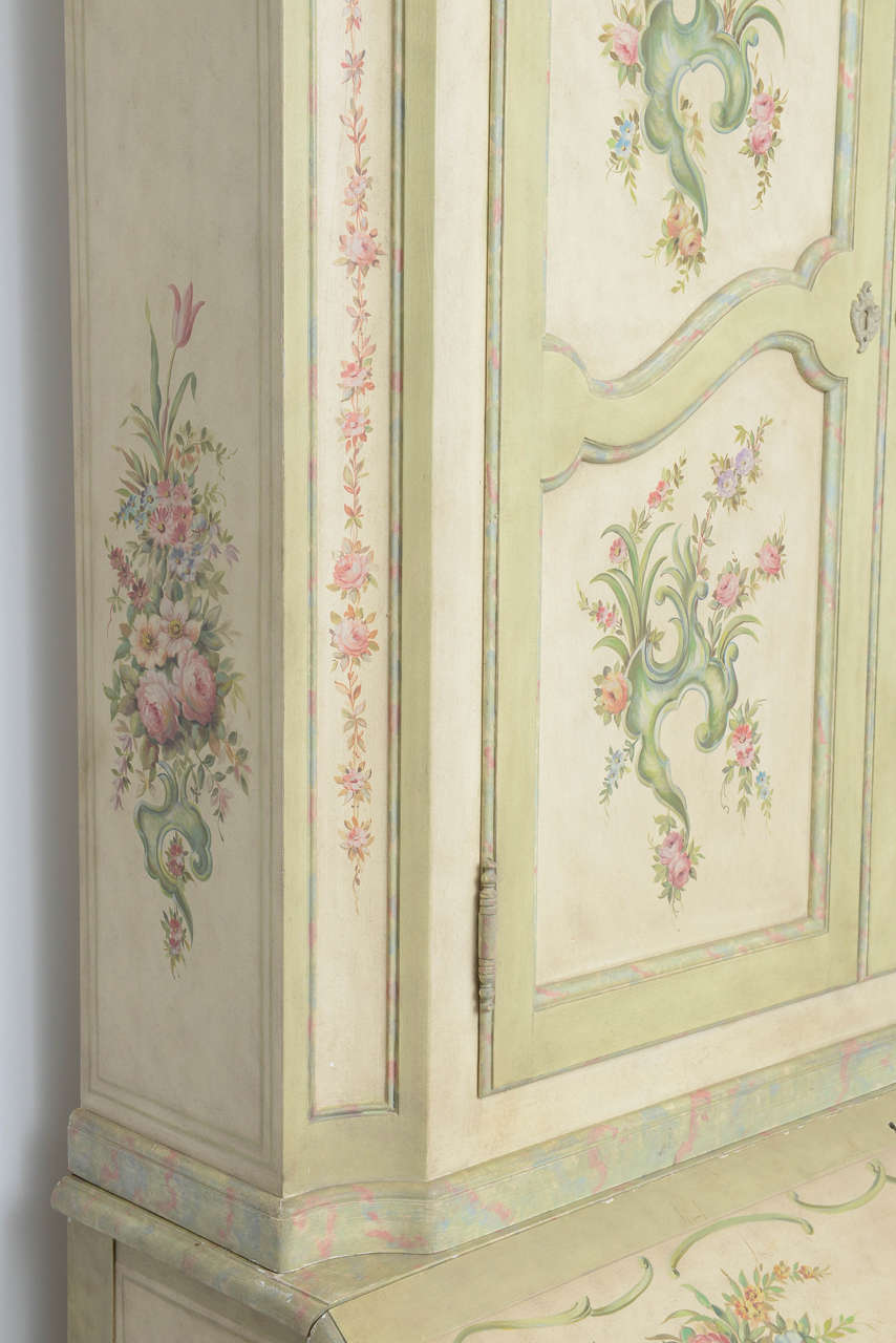 Superb Antique Style Hand-Painted Italian Vintage Bureau Bookcase Louis XV Style 3