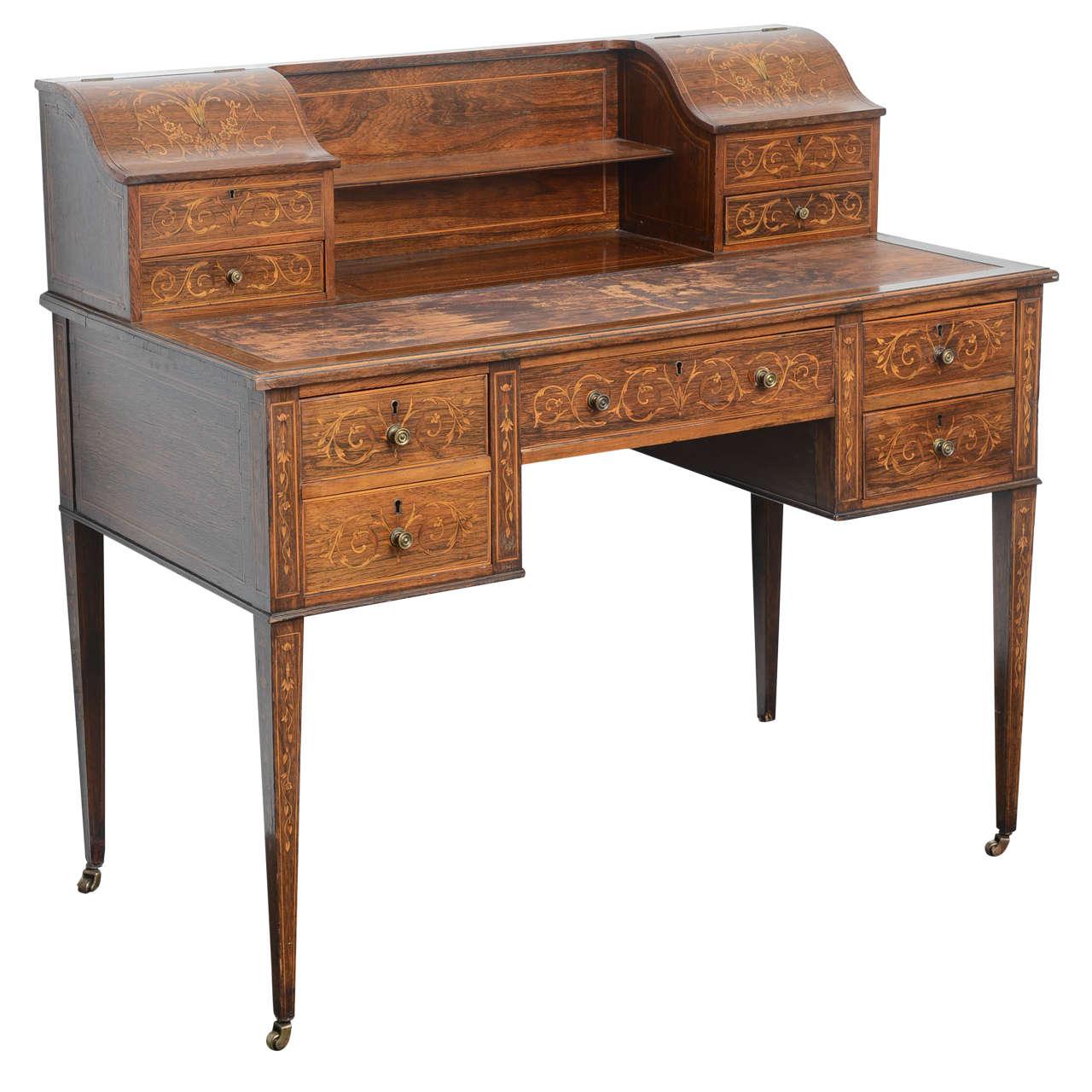 English Antique Rosewood Lady's Writing Desk with Marquetry Inlay