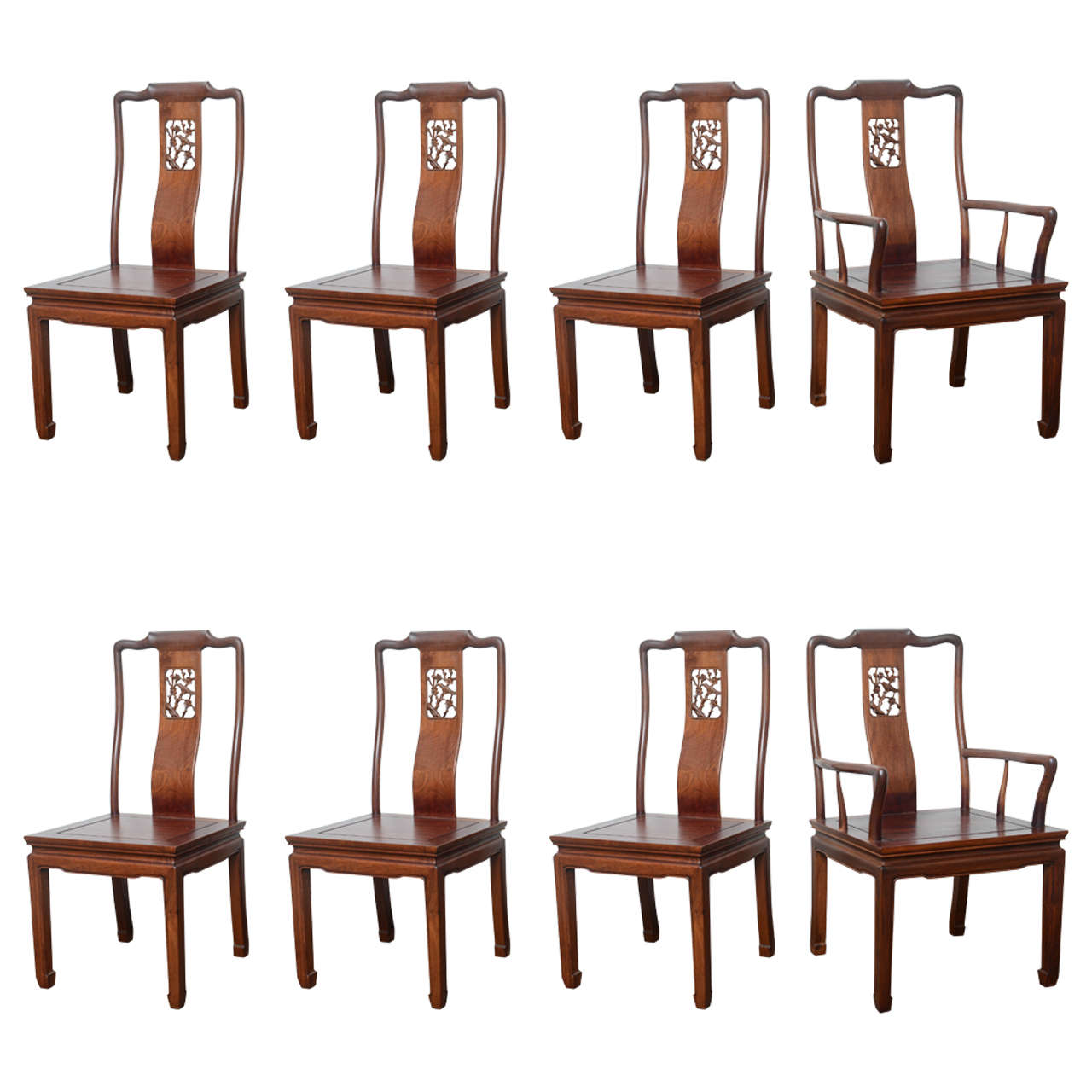 Set of Eight Vintage Dining Chairs in the Asian Antique Style