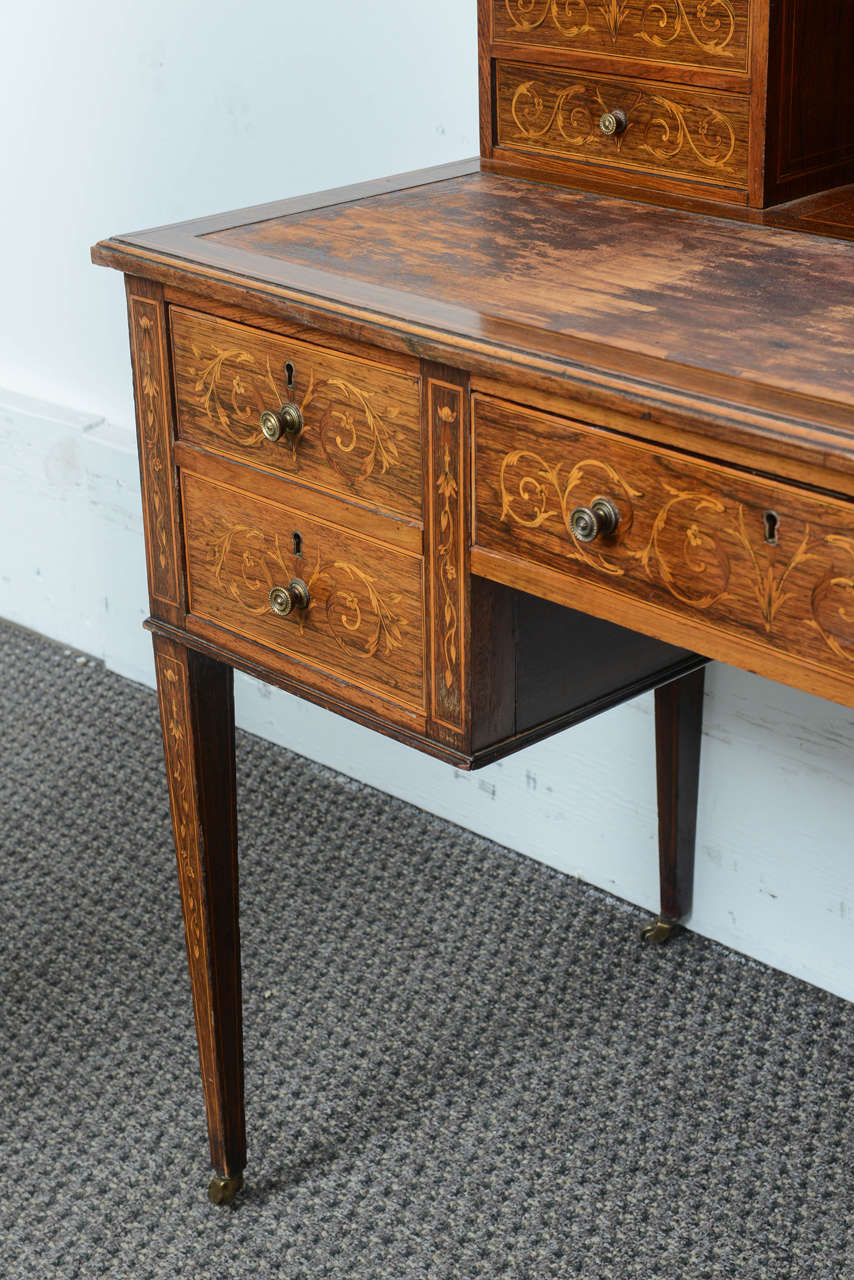 English Antique Rosewood Lady's Writing Desk with Marquetry Inlay at