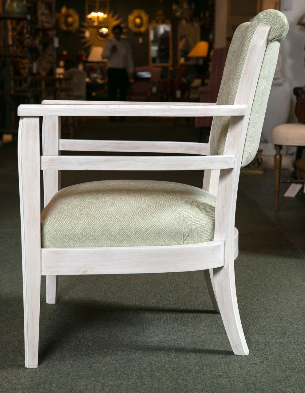 20th Century French Pickled Wood Open Armchair For Sale