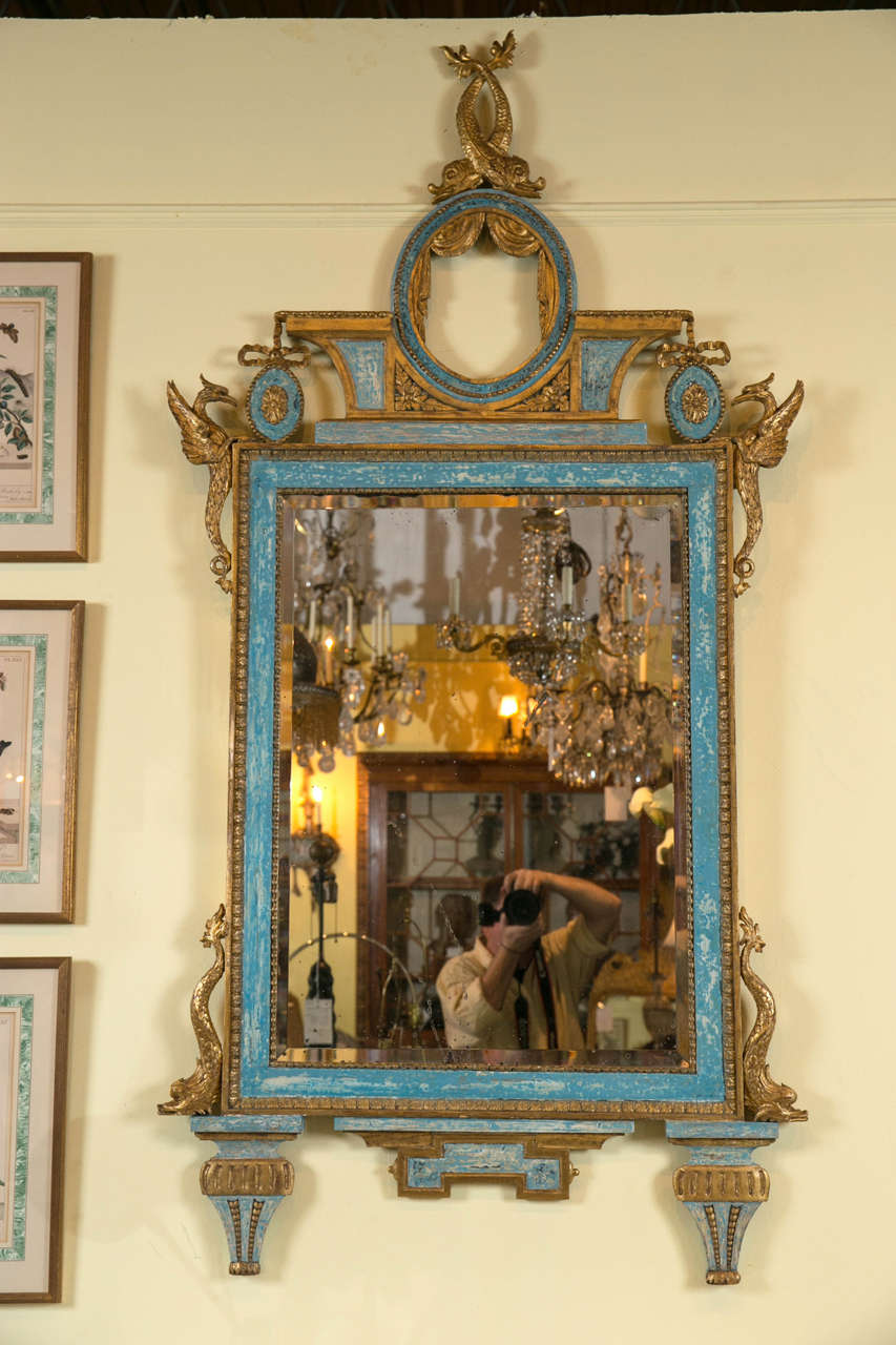 Gilt & Blue Painted Italian Looking Glass Gilt & Blue Painted Italian Looking Glass