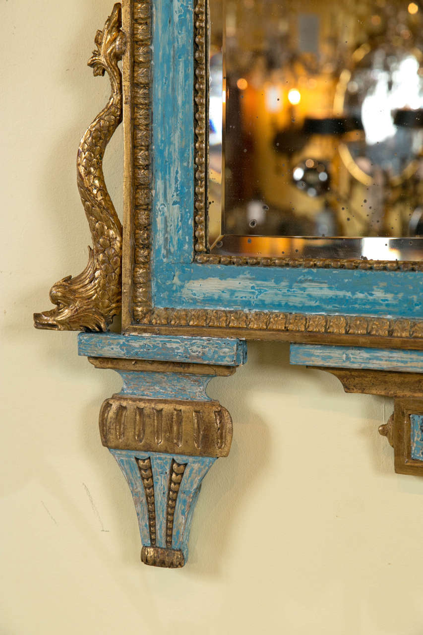 Gilt & Blue Painted Italian Looking Glass Gilt & Blue Painted Italian Looking Glass