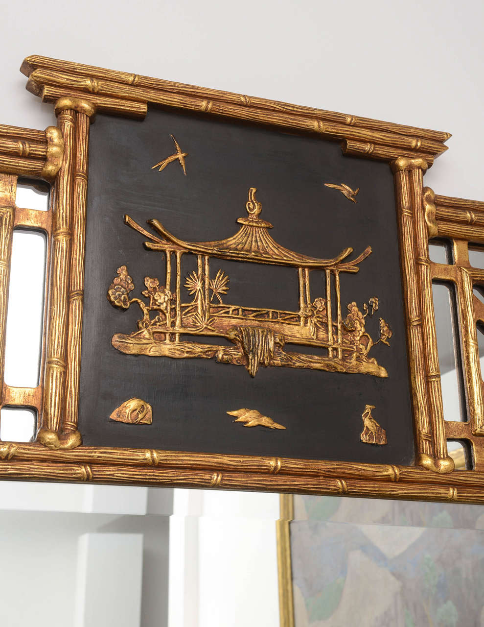 Hollywood Regency Hollywood-Regency Style, Chinese Chippendale Over-Mantle Mirror with Pagoda