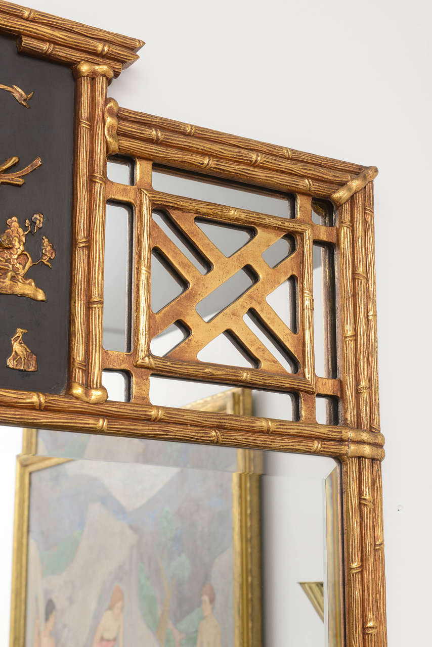 Hollywood-Regency Style, Chinese Chippendale Over-Mantle Mirror with Pagoda In Excellent Condition In West Palm Beach, FL
