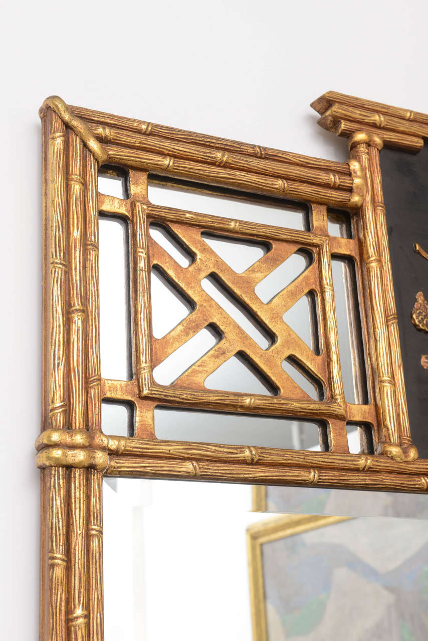 20th Century Hollywood-Regency Style, Chinese Chippendale Over-Mantle Mirror with Pagoda