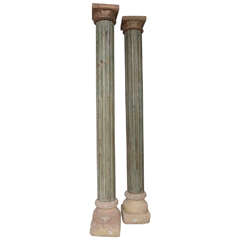 Pair of Anglo-Indian Fluted Wood and Terra Cotta Columns: 19th Century