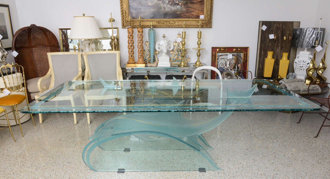 Dolphin Motif Glass Dining/Conference/Center Table